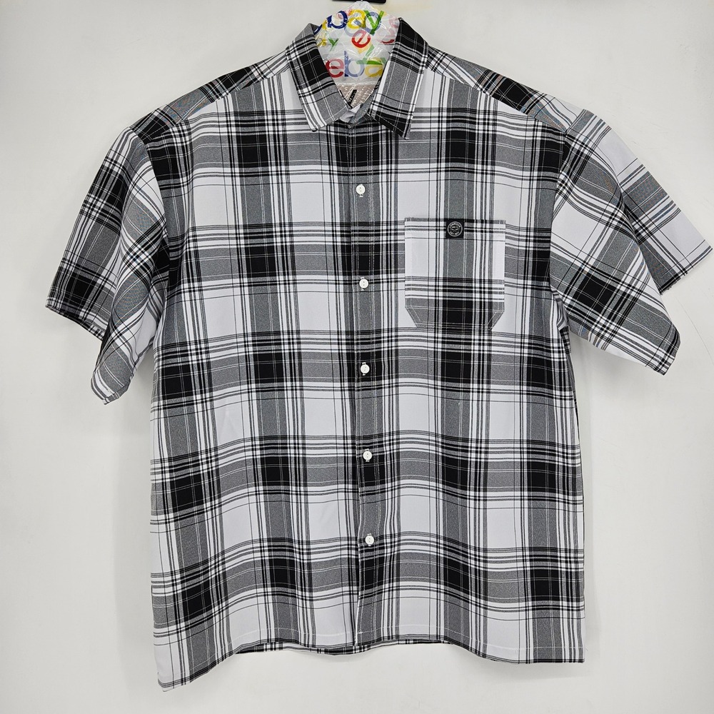 Lowrider Shirt Mens 3XL Black Plaid Cholo Chicano Casual Button Up Short Sleeve